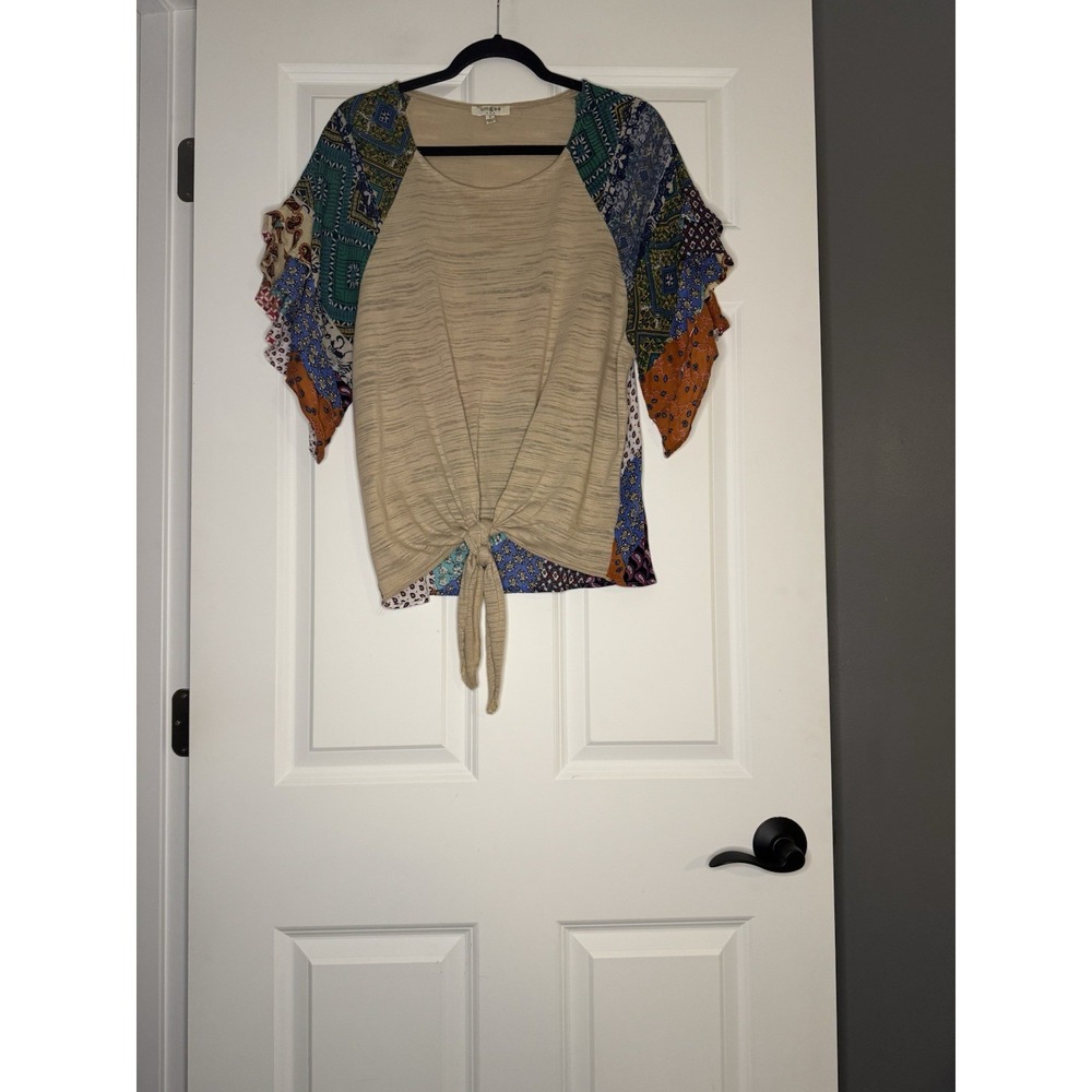 Ungeee Heathered Mix Pattern Top Tie Front Small